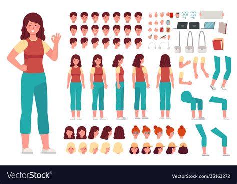 Cartoon Female Character Kit Woman Casual Clothes Vector Image