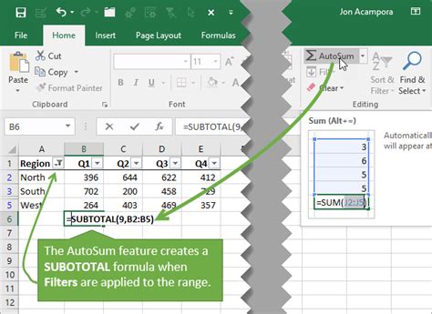 Create Subtotal Formulas With The Autosum Button Or Keyboard Shortcut