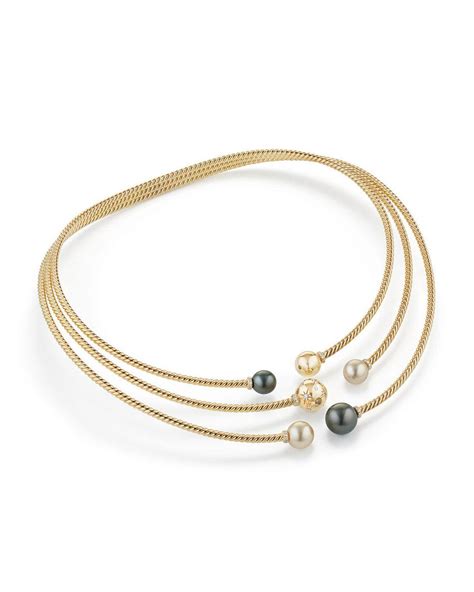 David Yurman Solari Three Row Necklace With South Sea White Pearl