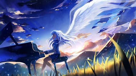 Wallpaper Illustration Anime Girls Wings Angel Music Manga