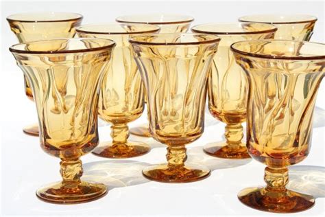 Set Of 8 Vintage Amber Glass Water Goblets Or Iced Tea Glasses Fostoria Jamestown