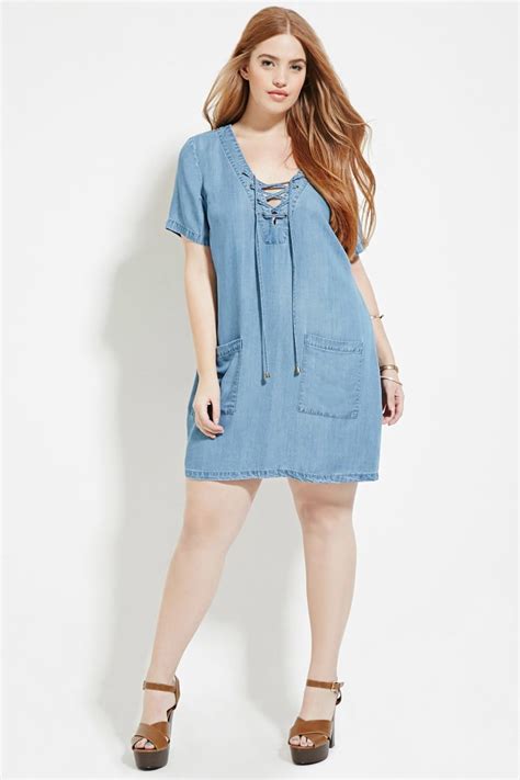 Forever 21 Plus Size Lace Up Denim Dress Youve Been Added To The