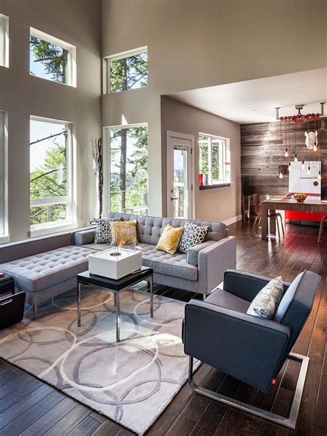 Contemporary Living Room With Hand Scraped Hardwood Floors