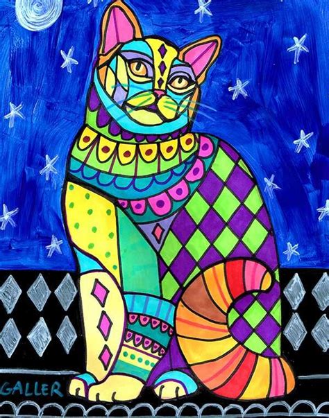 Heather Galler Art In 2020 Folk Art Cat Cat Painting American Wirehair