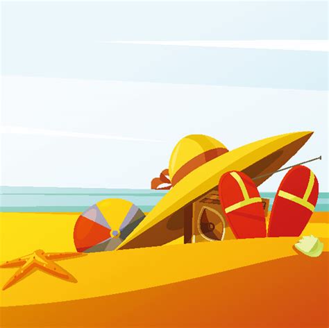 Cartoon Summer Beach Illustration Vector Free Download