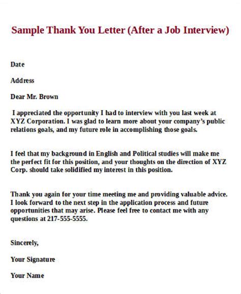 Then, drop this thank you note into the mail as soon after the interview as possible, preferably by the next day. FREE 8+ Sample Job Interview Thank You Letter Templates in ...