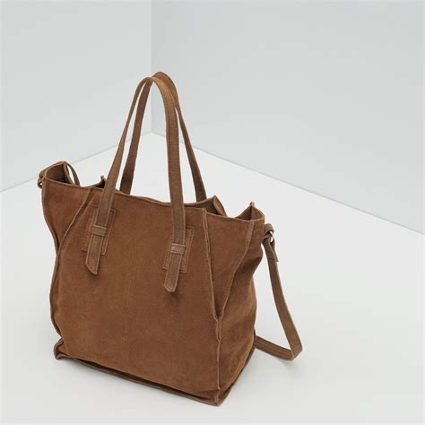 Zara Suede Tote Bag In Brown Leather Lyst