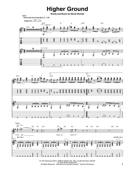 Higher Ground Sheet Music Red Hot Chili Peppers Guitar Tab