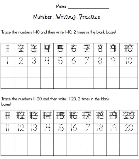 Number Writing Practice 1 20