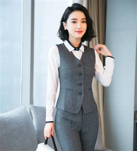 Formal Women Waistcoat And Vest Grey Office Uniform Designs Style Ladies