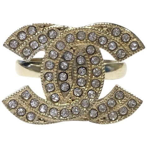 Chanel Cc Ring In Gilt Metal Set With Swarovski Rhinestones Size 52 For