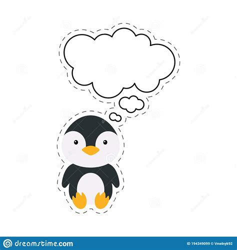 Cute Cartoon Penguin With Speech Bubble Sticker Kawaii Character On White Background Cartoon