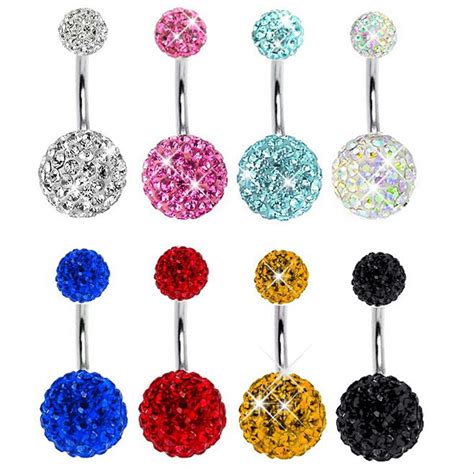 Buy Sexy Double Ball Dangle Belly Button Ring Cz