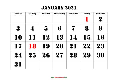 2021 Large Print Calendar