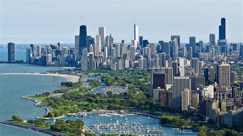 Download Wallpaper 1920x1080 Chicago Skyscrapers Top View Ocean Full