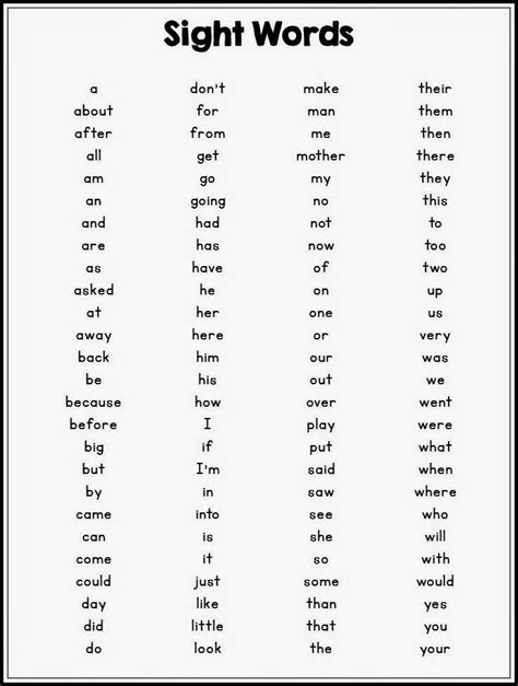 List Of Words 1st Graders Should Know