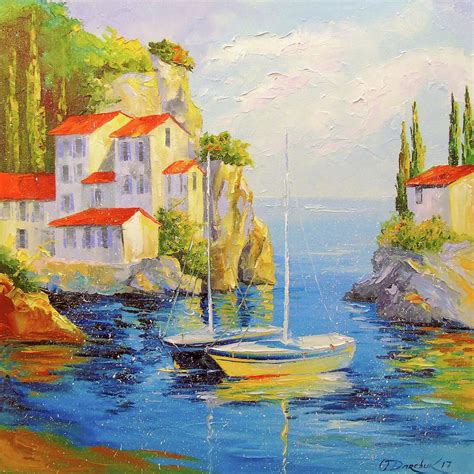 Sailboats In The Harbor Painting By Olha Darchuk Fine Art America