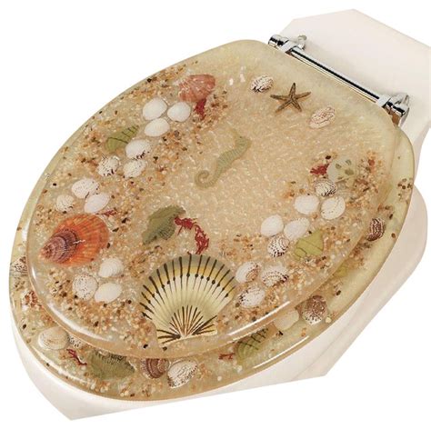Jewel Shell Seashell And Seahorse Resin Toilet Seat Chrome Hinges