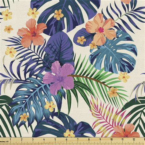 Tropical Fabric By The Yard Flowers And Leaves Of Exotic Plants Tropic