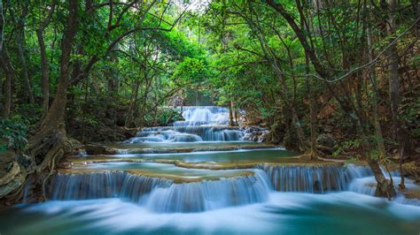 Green Nature River Cascade Waterfall Kanchanaburi Thailand