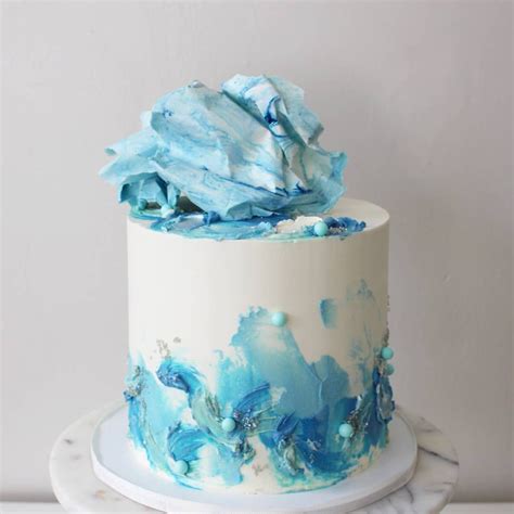 Blue Themed Birthday Cake With Textured Buttercream Bostoncakes