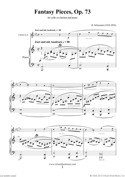 Schumann Fantasy Pieces Op73 Sheet Music For Cello Or Clarinet And
