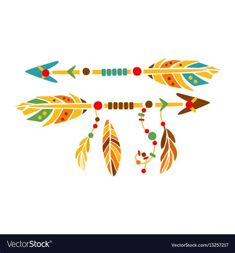 Two Decorative Arrows With Feathers Native Indian Vector Image