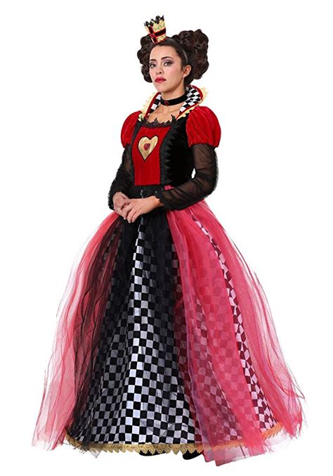 Adult Ravishing Queen Of Hearts Costume Womens Fancy Checkered Dress Halloween Outfit Red And