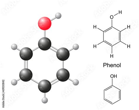 Structural Chemical Formulas And Model Of Phenol Molecule Stock Vector