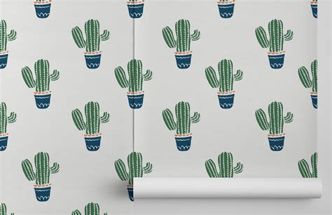 Blue Cactus Wallpaper Cactus Pattern For Walls Muralswallpaper