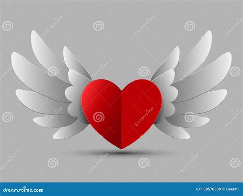 Valentine Red Heart With Wings Vector Illustration Stock Vector