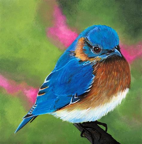 Bluebird Original Acrylic Painting Bluebird Artwork Small Bird Painting