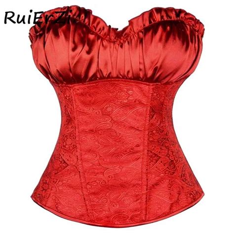 Womens Lace Up Satin Boned Overbust Waist Trainer Sexy Corsets And Bustiers Bodyshaper Top G