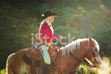 Cowgirl Riding Horse Early Morning Stock Photo Royalty Free Freeimages