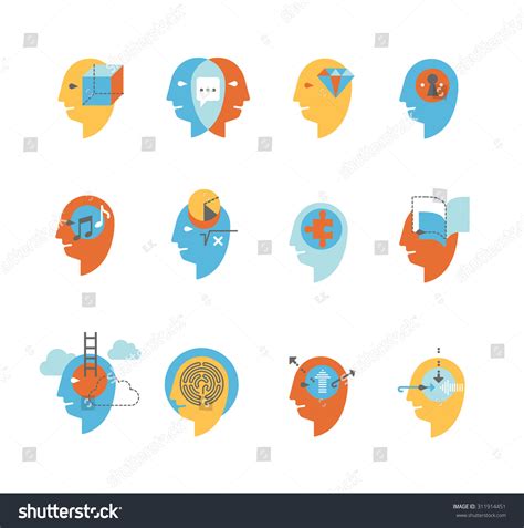Flat Icon Set Representing Symbols Of Human Mind States Mental Health