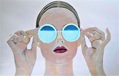 Buy Girl With Sunglasses 140 X 90 X 5 Cm Acrylic Painting By Alexandra Djokic On Artfinder