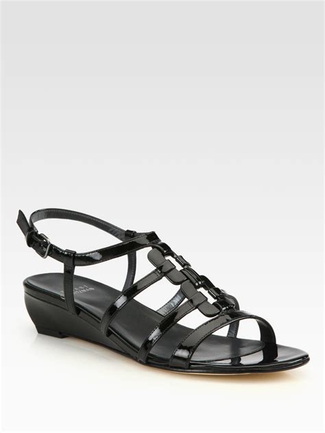 Stuart Weitzman Nukeywest Patent Leather Wedge Sandals In Black Lyst