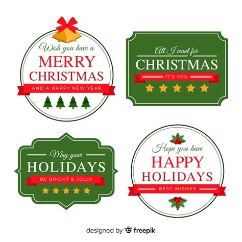 Colección Adorable De Etiquetas De Navidad Con Diseño Plano Vector Gratis