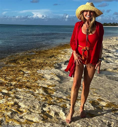 Christie Brinkley Looks Sensational In A One Piece Red Swimsuit Daily Mail Online