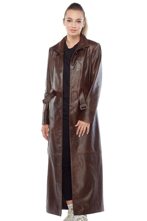Skyler Brown Real Leather Long Trench Coat Ph