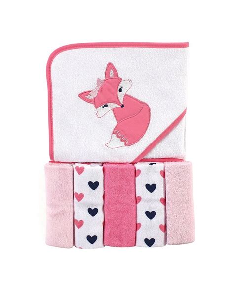 Luvable Friends Baby Girls And Boys Foxy Hooded Towel With 5 Washcloths