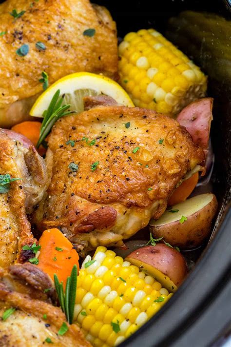 chicken thighs slow cooker recipes vegetables crock pot recipe garlic thigh gavin jessica soup cooking easy breast crockpot skin inside