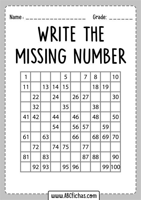 Write The Missing Numbers 1-100 Worksheet