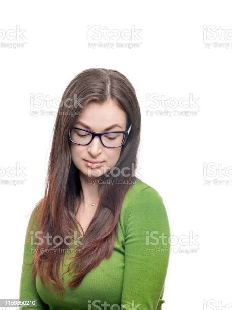 Young Woman Portrait Long Hired Brunette Female Model In Glasses And