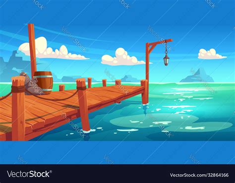 Wooden Pier On River Lake Or Sea Landscape Wharf Vector Image