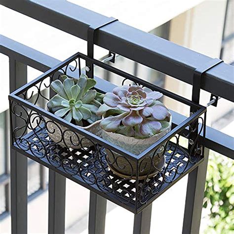 Iron Hanging Shelf Basket With Hooks Balcony Flower Pot Holder Railing