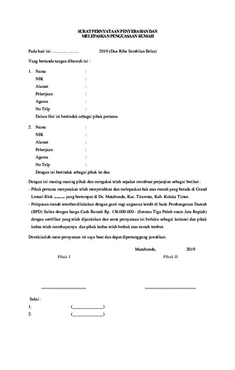 Surat perjanjian pernyataan penyerahan anak. (DOC) SURAT PERNYATAAN PENYERAHAN DAN PELEPASAN RUMAH.docx ...