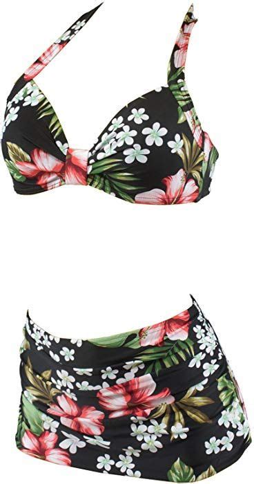 Aloha Beachwear Women Vintage Swimsuit Bikini Flower Floral Tiki