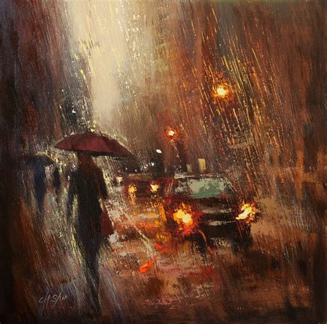Autumn Rain In The City Painting City Painting Art