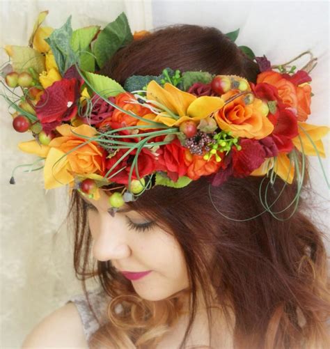 Large Flower Crown Orange Wedding Head Wreath Flower Headdress